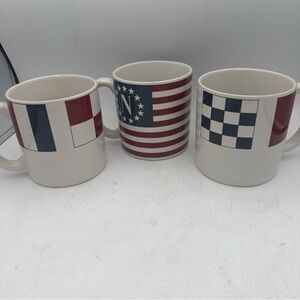 3 Nautica Signature Tableware oversized Coffee Mugs Red White Blue Flags Design